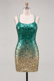 Sparkly Green Bodycon Short Homecoming Dress with Lace-up Back