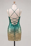 Sparkly Green Bodycon Short Homecoming Dress with Lace-up Back