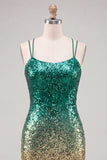 Sparkly Green Bodycon Short Homecoming Dress with Lace-up Back