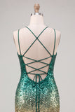 Sparkly Green Bodycon Short Homecoming Dress with Lace-up Back