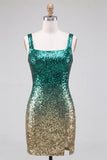 Sequin Bodycon Royal Blue and Gold Short Homecominmg Dress