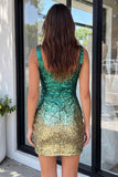 Sequin Bodycon Royal Blue and Gold Short Homecominmg Dress