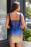 Sequin Bodycon Royal Blue and Gold Short Homecominmg Dress