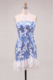 Blue Strapless Bodycon Sequin Homecoming Dress