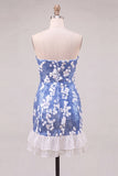 Blue Strapless Bodycon Sequin Homecoming Dress