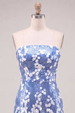 Blue Strapless Bodycon Sequin Homecoming Dress