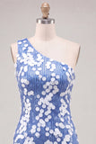 One Shoulder Blue Sequin Bodycon Homecoming Dress