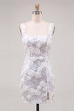 Pink 3D Flower Bodycon Sequin Homecoming Dress with Slit