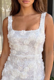 Pink 3D Flower Bodycon Sequin Homecoming Dress with Slit