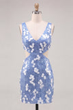 Bodycon Sequin V Neck Cut Out Blue Homecoming Dress
