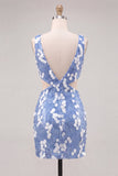 Bodycon Sequin V Neck Cut Out Blue Homecoming Dress