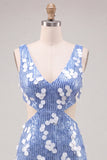 Bodycon Sequin V Neck Cut Out Blue Homecoming Dress