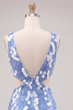 Bodycon Sequin V Neck Cut Out Blue Homecoming Dress