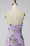 Pink Floral Sequin Strapless Bodycon Short Homecoming Dress