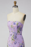 Pink Floral Sequin Strapless Bodycon Short Homecoming Dress