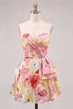 Sweetheart Pink Floral Applique A Line Short Homecoming Dress