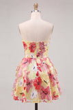 Sweetheart Pink Floral Applique A Line Short Homecoming Dress