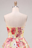 Sweetheart Pink Floral Applique A Line Short Homecoming Dress