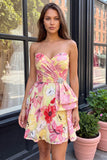 Sweetheart Pink Floral Applique A Line Short Homecoming Dress