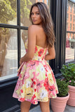 Sweetheart Pink Floral Applique A Line Short Homecoming Dress