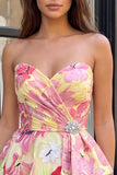 Sweetheart Pink Floral Applique A Line Short Homecoming Dress