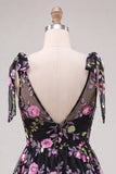 Black Sequin Floral A Line V Neck Short Homecoming Dress