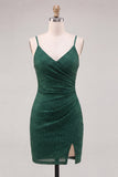 Bodycon Beaded Dark Green Homecoming Dress with Slit