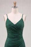 Bodycon Beaded Dark Green Homecoming Dress with Slit
