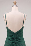 Bodycon Beaded Dark Green Homecoming Dress with Slit