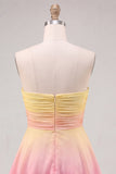 Yellow and Green Strapless Ruched A Line Short Homecoming Dress