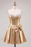 Sweetheart Metallic A Line Beaded Gold Homecoming Dress