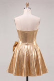 Sweetheart Metallic A Line Beaded Gold Homecoming Dress