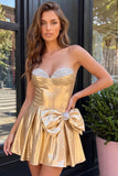 Sweetheart Metallic A Line Beaded Gold Homecoming Dress