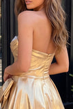 Sweetheart Metallic A Line Beaded Gold Homecoming Dress