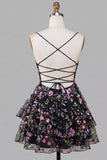 Black Floral Embroidered Sequin A Line Homecoming Dress