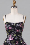 Black Floral Embroidered Sequin A Line Homecoming Dress