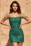 Burgundy Sequin Cold Shoulder Bodycon Short Homecoming Dress with Fringes