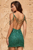 Burgundy Sequin Cold Shoulder Bodycon Short Homecoming Dress with Fringes