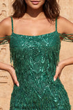 Burgundy Sequin Cold Shoulder Bodycon Short Homecoming Dress with Fringes