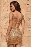 Burgundy Sequin Cold Shoulder Bodycon Short Homecoming Dress with Fringes