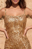 Burgundy Sequin Cold Shoulder Bodycon Short Homecoming Dress with Fringes