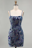 Blue Sequin Bodycon Short Homecoming Dress