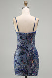 Blue Sequin Bodycon Short Homecoming Dress