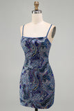 Blue Sequin Bodycon Short Homecoming Dress