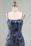 Blue Sequin Bodycon Short Homecoming Dress