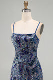 Blue Sequin Bodycon Short Homecoming Dress
