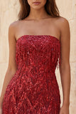 Gold Strapless Bodycon Fringed Short Homecoming Dress with Sequins
