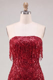 Gold Strapless Bodycon Fringed Short Homecoming Dress with Sequins