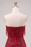 Gold Strapless Bodycon Fringed Short Homecoming Dress with Sequins