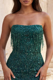 Gold Strapless Bodycon Fringed Short Homecoming Dress with Sequins